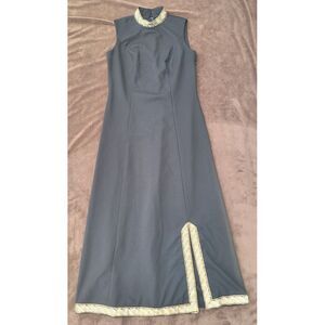 Vintage‎ 70s Caftan Maxi Dress Toni Todd Gold Trim Sleeveless Retro Formal M/L